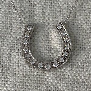 Silvertone Clear Rhinestone Horseshoe Pendant Necklace